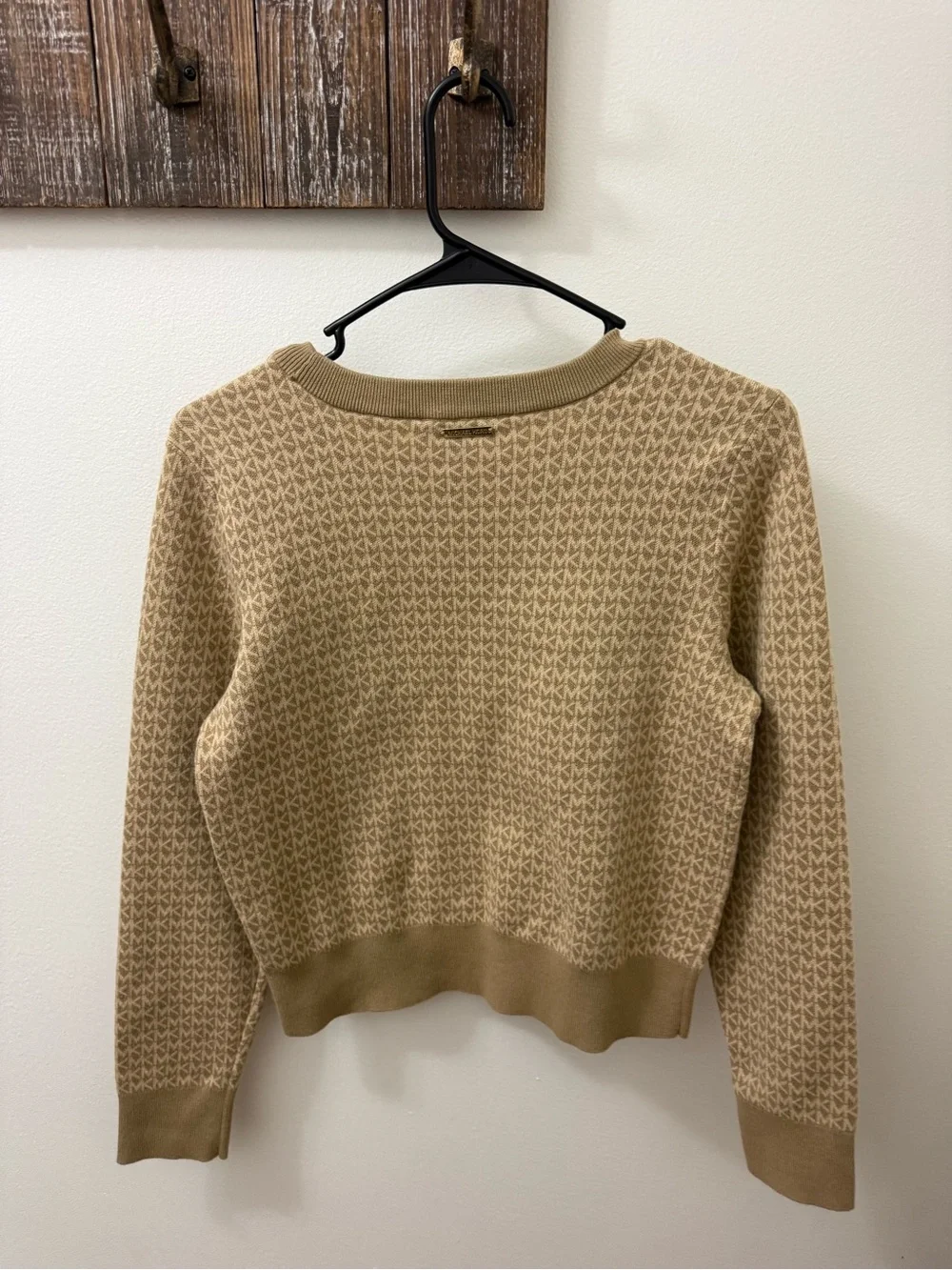Michael Kors Women's Tan Logo-Pattern Crewneck Sweater